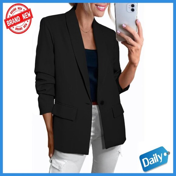 Jackets & Blazers - Long Sleeve Open Front Blazer Slim Fit Business Casual Office Jacket